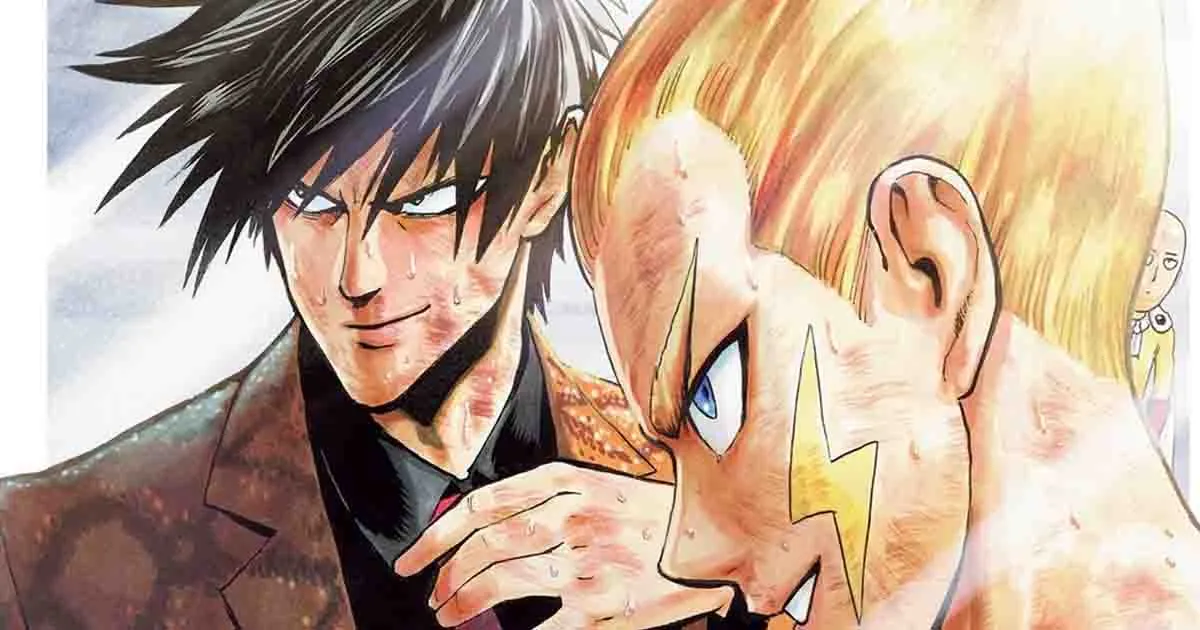 Lightning Max and Snek with Saitama behind them.
